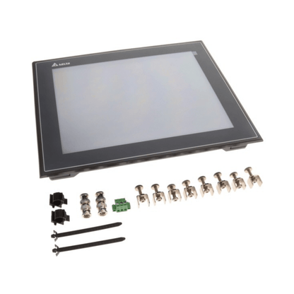 Original New Delta DOP-112MX 12-inch Advanced Multimedia HMI touchscreen with dual Ethernet and 4 COM ports front view