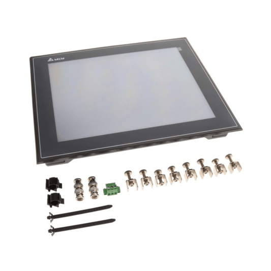 Original New Delta DOP-112MX 12-inch Advanced Multimedia HMI touchscreen with dual Ethernet and 4 COM ports front view
