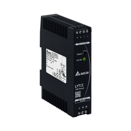 Original New Delta DRL-24V75W1AZ LYTE series 75W DIN rail power supply 24V 3.125A front view