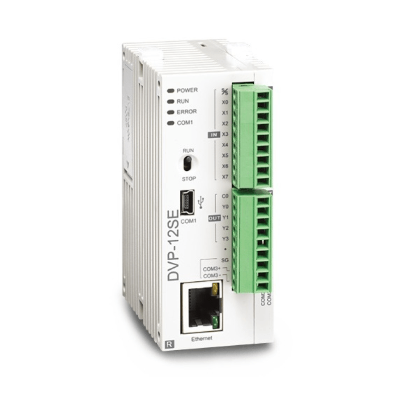 Original New Delta DVP12SE11R DVP-SE series network type advanced slim PLC 8DI/4DO relay Ethernet front view