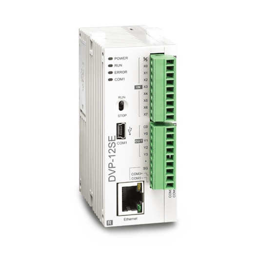 Original New Delta DVP12SE11R DVP-SE series network type advanced slim PLC 8DI/4DO relay Ethernet front view