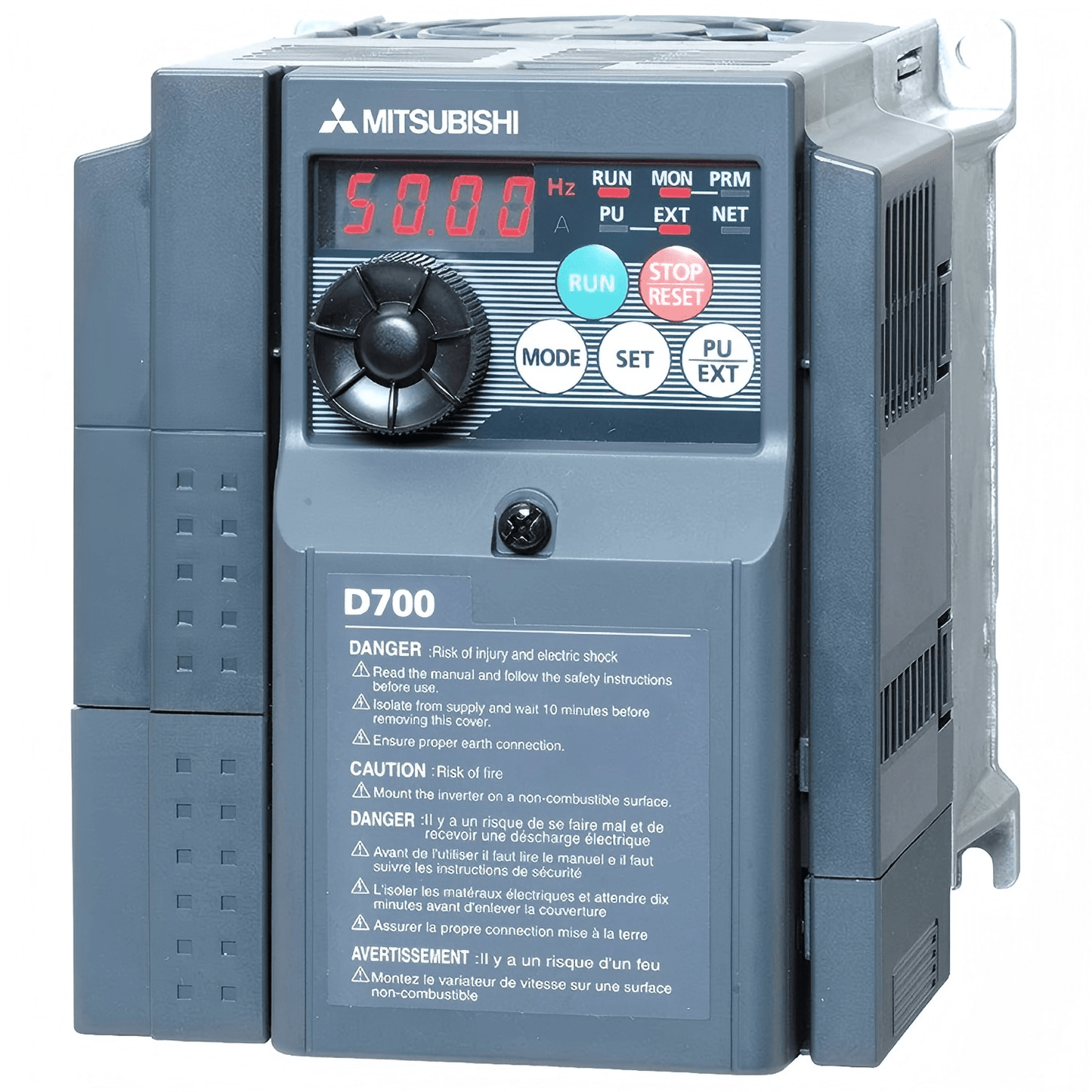 Mitsubishi FR-D740-0.75K-CHT FREQROL-D700 single‑phase input micro inverter front view