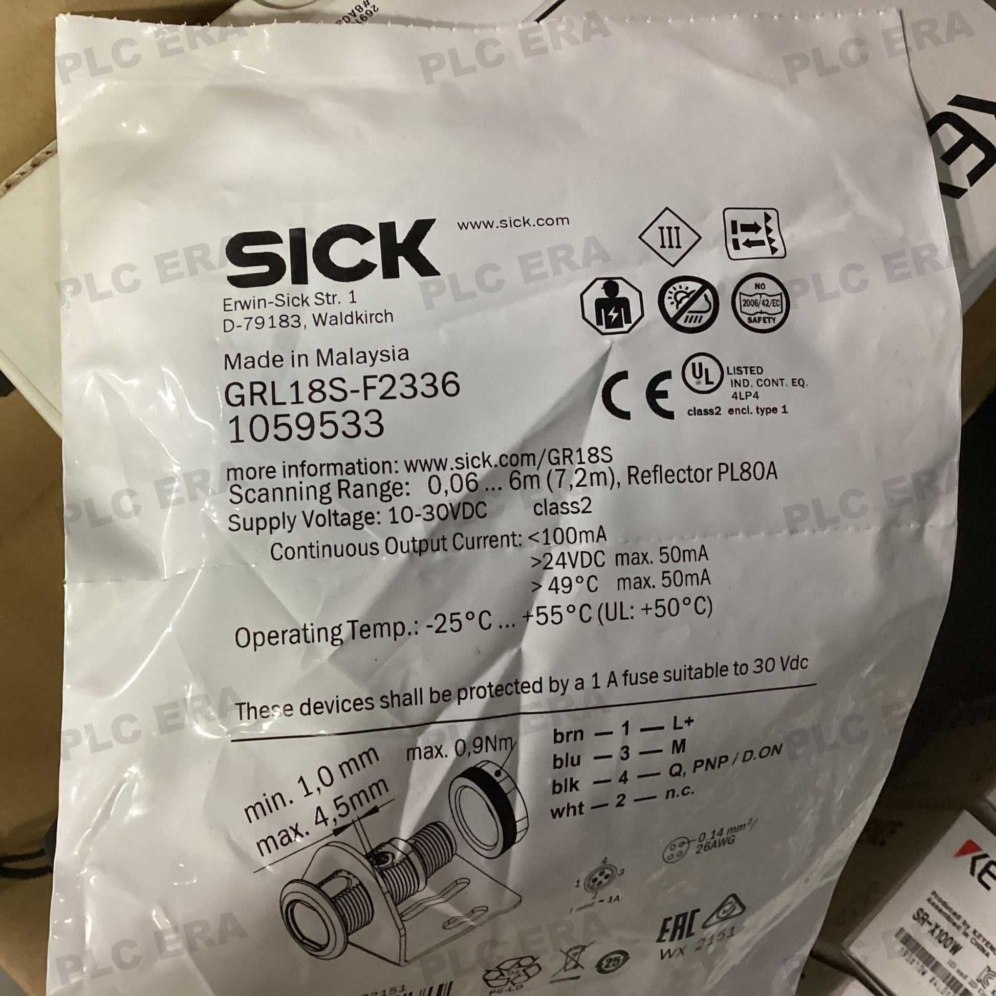 SICK GRL18S-F2336 1059533 dimensions drawing 18x18x38.1mm