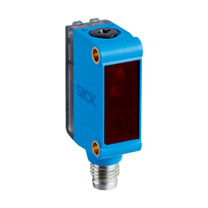 SICK GTB6-P4212 1052442 miniature rectangular photoelectric proximity sensor with background suppression and M8 4‑pin connector front view