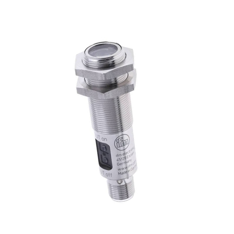 Original New IFM OGE500 through-beam sensor receiver M18 stainless steel front view