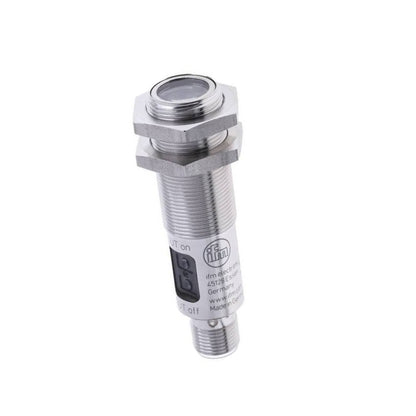 Original New IFM OGE500 through-beam sensor receiver M18 stainless steel front view