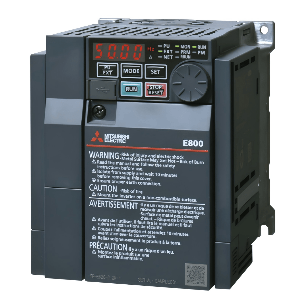 Original New Mitsubishi FR-E840-0095-4-60 FREQROL-E800 3.7kW/5.5kW 400V inverter front view
