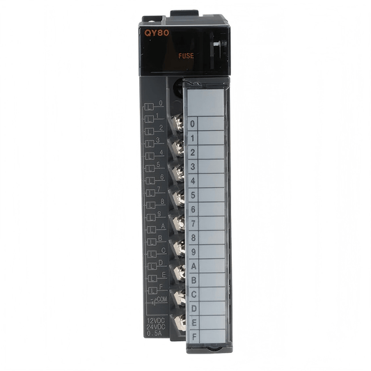 Original New Mitsubishi QY80 MELSEC-Q 16-point transistor output module 24V DC source front view