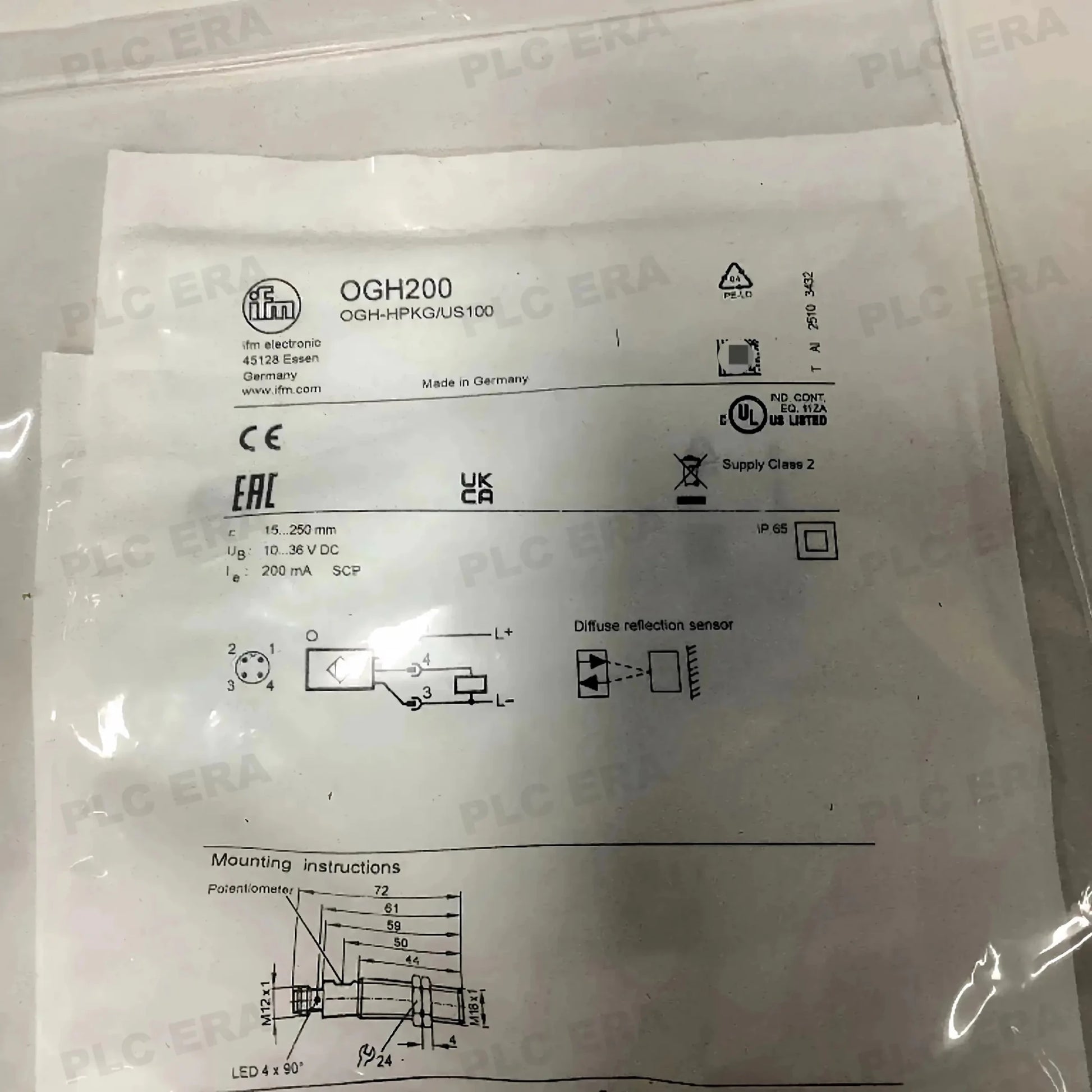 OGH200 Diffuse Reflection Sensor 250mm PNP M12 | IFM - PLC ERA