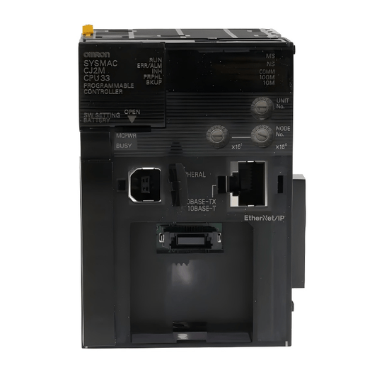 Original New Omron CJ2M-CPU33 SYSMAC CJ2M CPU unit with built-in EtherNet/IP port front view