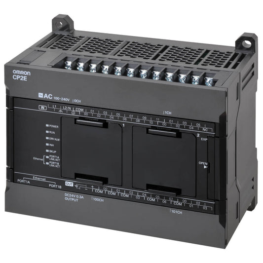 Original New Omron CP2E-N30DT1-D CP2E-N series compact PLC CPU unit with 30 I/O and dual Ethernet front view