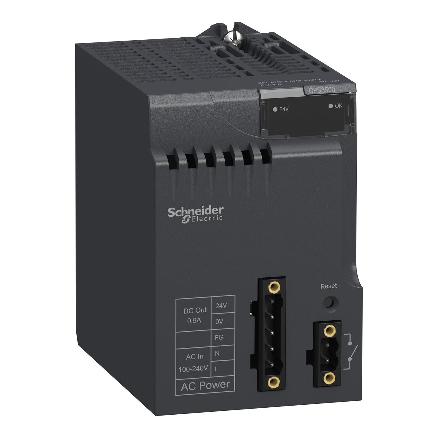 Original New Schneider Electric BMXCPS3500 36W AC power supply module Modicon X80 front view