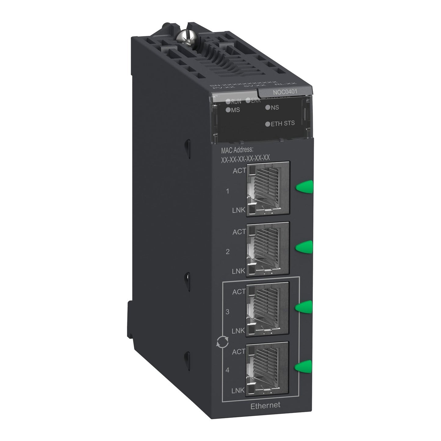 Original New Schneider Electric BMXNOC0401 4-port Ethernet module Modicon M340 front view