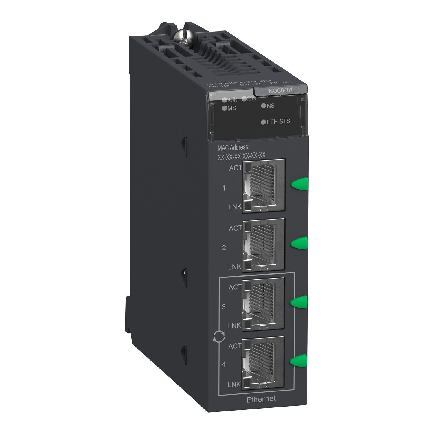 Original New Schneider Electric BMXNOC0401 4-port Ethernet module Modicon M340 front view