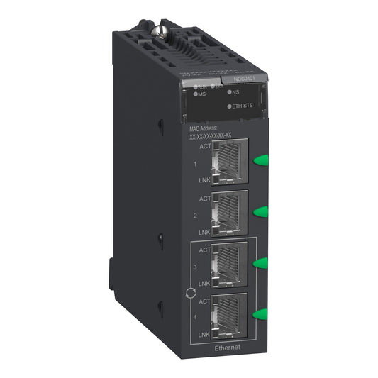 Original New Schneider Electric BMXNOC0401 4-port Ethernet module Modicon M340 front view