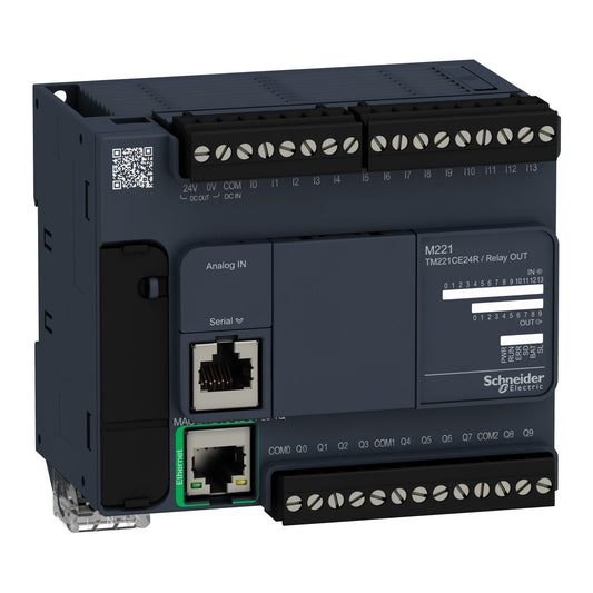 Original New Schneider Electric TM221CE24R Modicon M221 24 I/O relay Ethernet logic controller front view