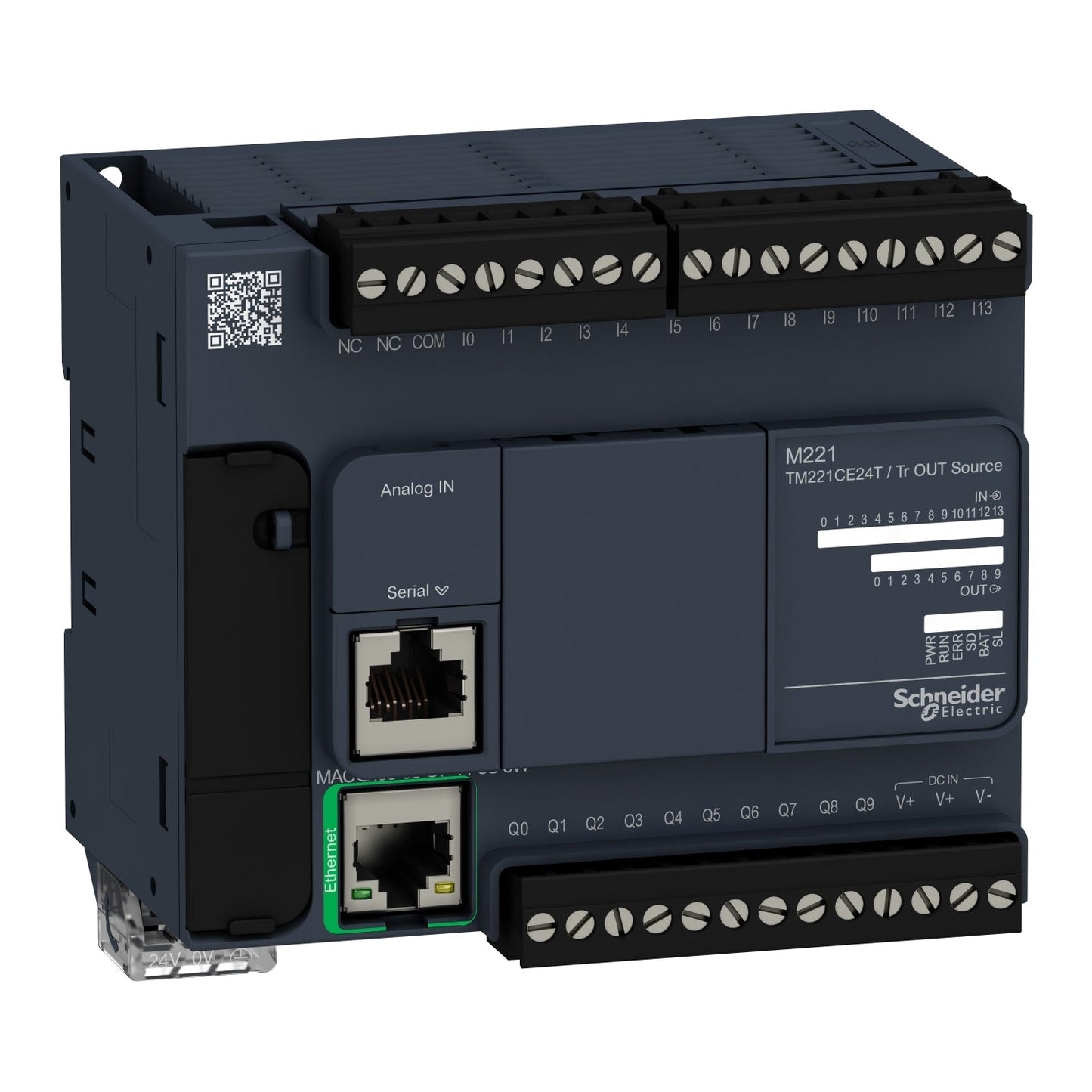 Original New Schneider Electric TM221CE24T Modicon M221 24 I/O transistor PNP Ethernet logic controller front view