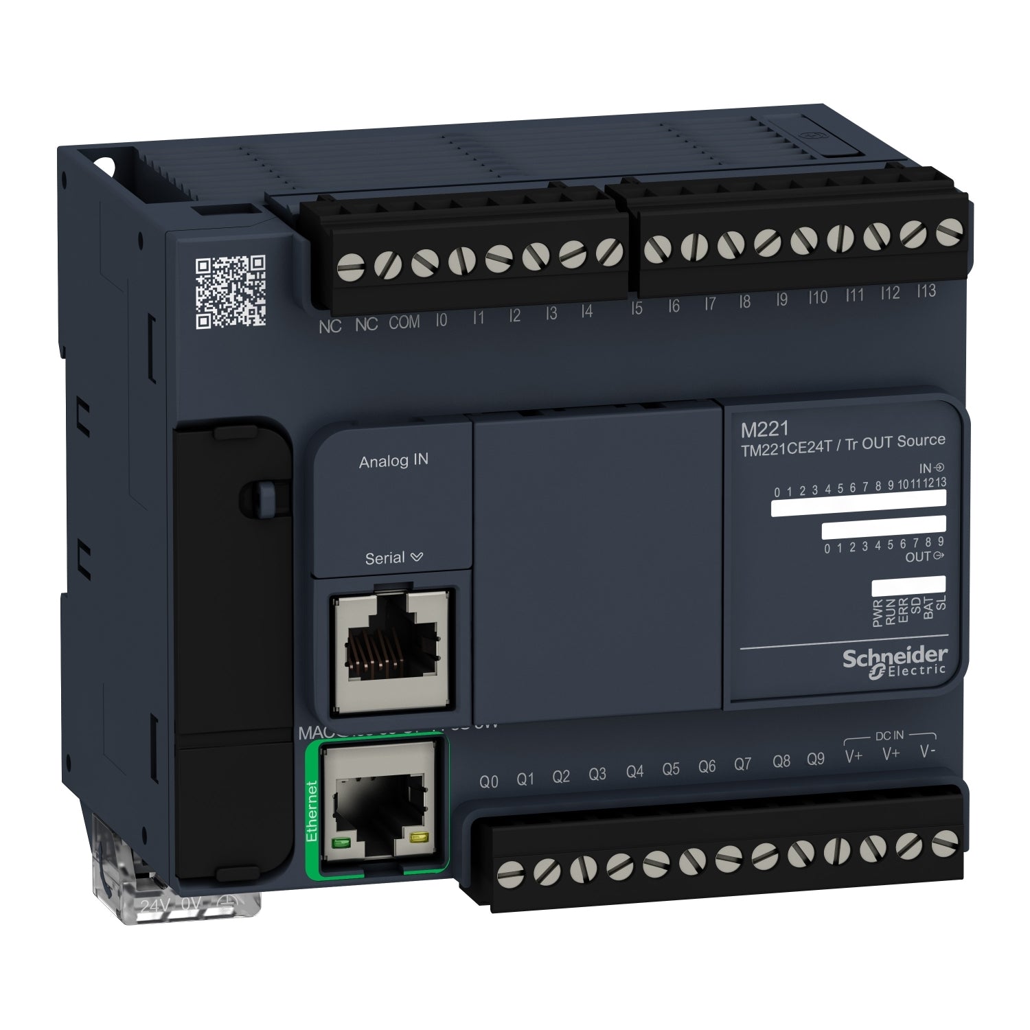 Original New Schneider Electric TM221CE24T Modicon M221 24 I/O transistor PNP Ethernet logic controller front view