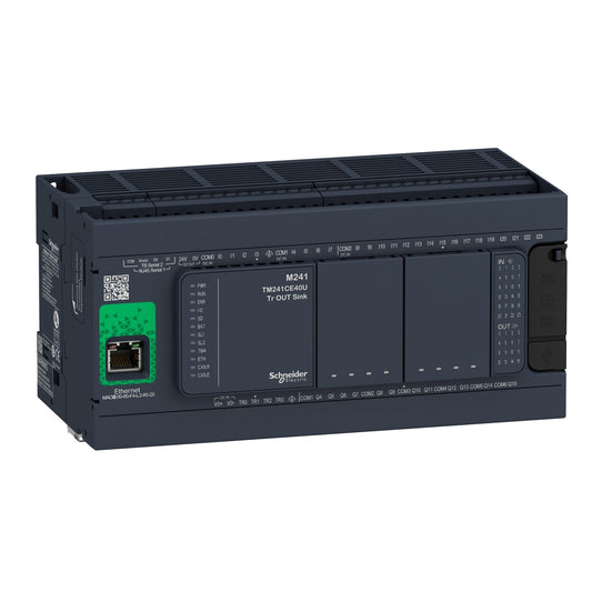 Original New Schneider Electric TM241CE40R Modicon M241 40 I/O relay logic controller with Ethernet front view