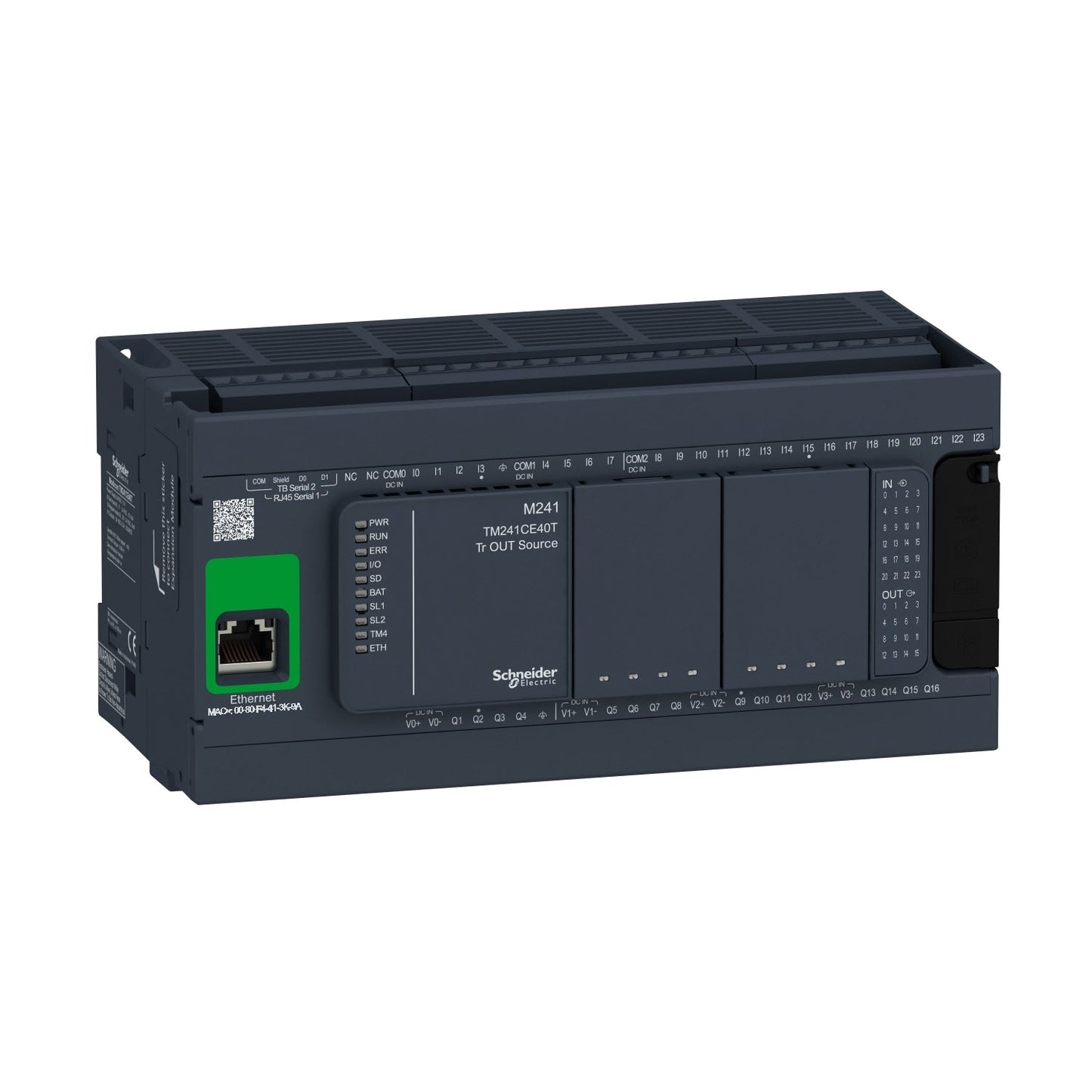 Original New Schneider Electric TM241CE40T Modicon M241 40 I/O transistor PNP Ethernet logic controller front view