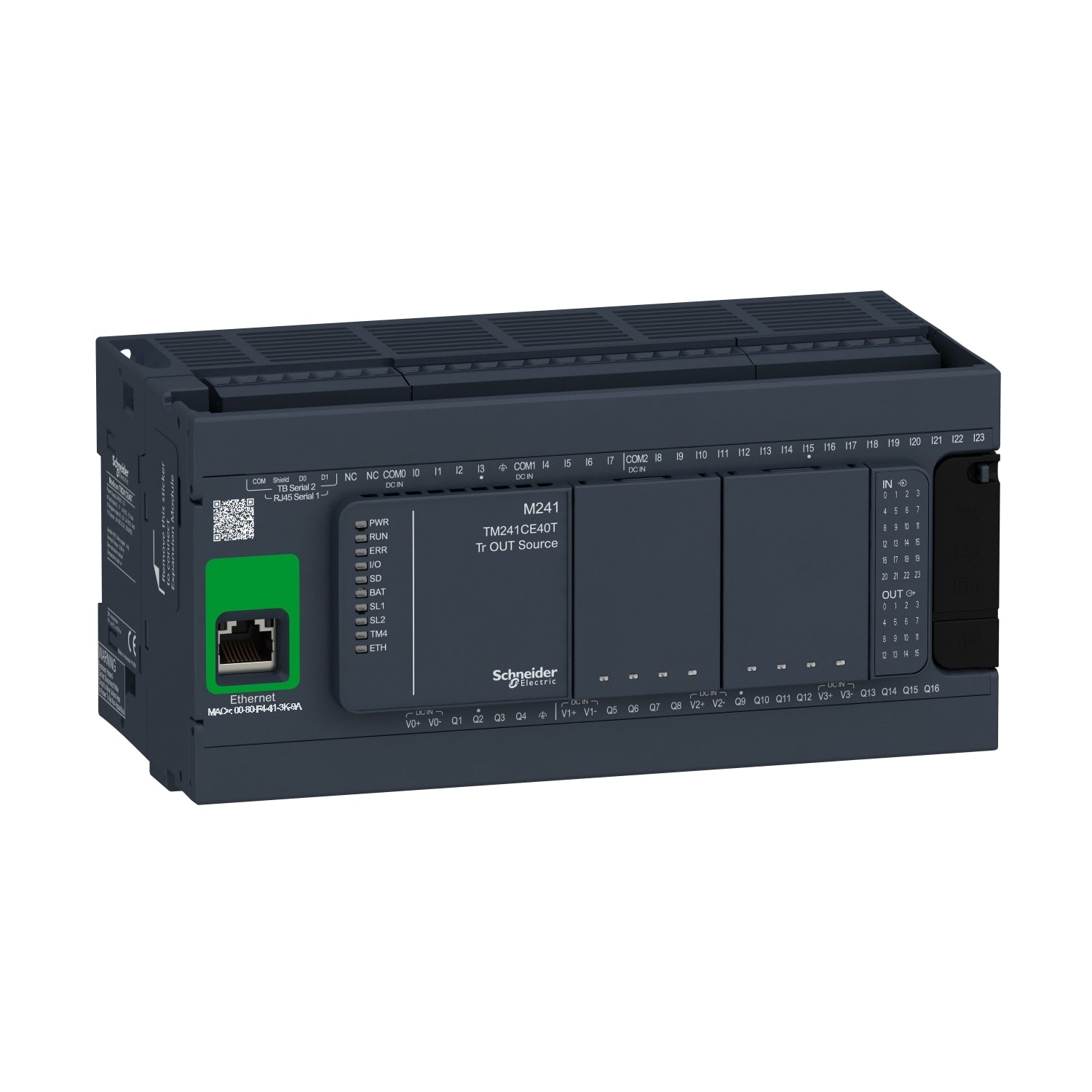 Original New Schneider Electric TM241CE40T Modicon M241 40 I/O transistor PNP Ethernet logic controller front view