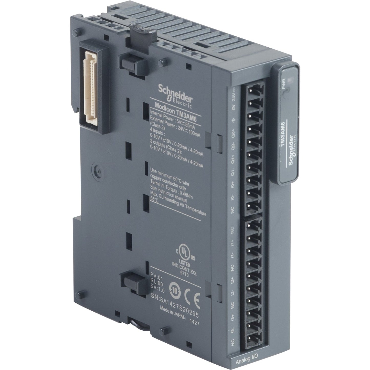 Original New Schneider Electric TM3AM6 4-input 2-output analog I/O module Modicon TM3 screw terminal front view