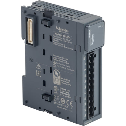 Original New Schneider Electric TM3AQ4 4-channel analog output module Modicon TM3 screw terminal front view