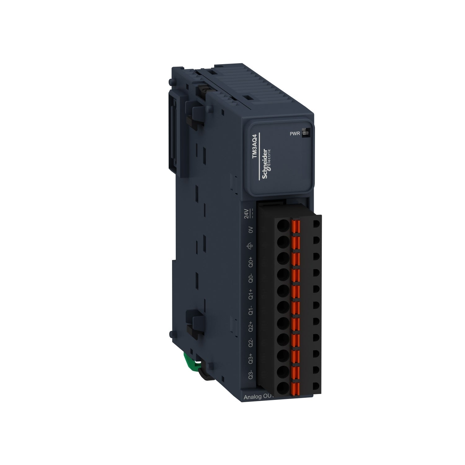 Original New Schneider Electric TM3AQ4G Modicon TM3 4-channel analog output module spring terminal front view