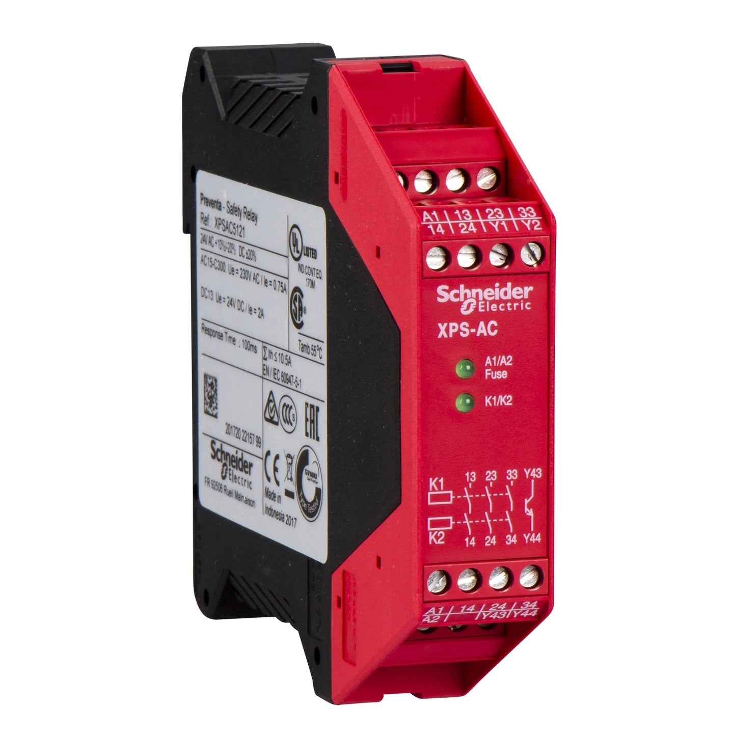 Original New Schneider Electric XPSAC5121 Preventa XPSAC safety relay emergency stop 24V AC/DC 3NO front view