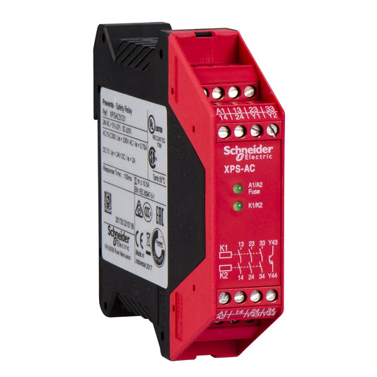 Original New Schneider Electric XPSAC5121 Preventa XPSAC safety relay emergency stop 24V AC/DC 3NO front view