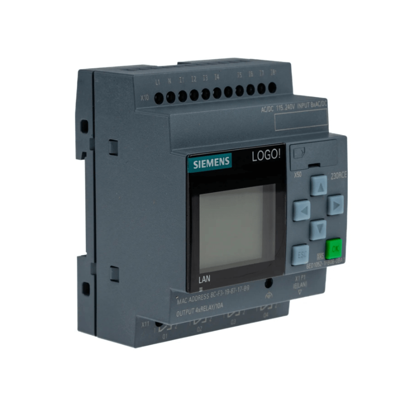 Original New Siemens 6ED1052-1FB08-0BA1 LOGO! 230RCE logic module with display front view
