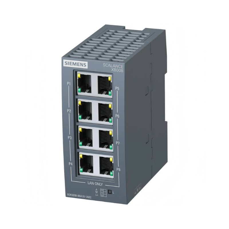 Original New Siemens 6GK5008-0BA10-1AB2 SCALANCE XB008 unmanaged 8-port industrial Ethernet switch front view