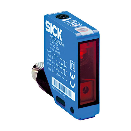 SICK WL12L-2B520 1018253 rectangular laser retro‑reflective photoelectric sensor zinc die‑cast housing front view