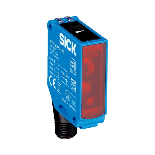 SICK WTF12-3P2431 W12-3 rectangular photoelectric proximity sensor metal housing front view